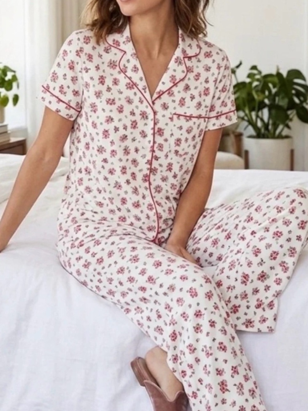 🌺 kate spade White and Pink Floral Short-Sleeve Pajama Set